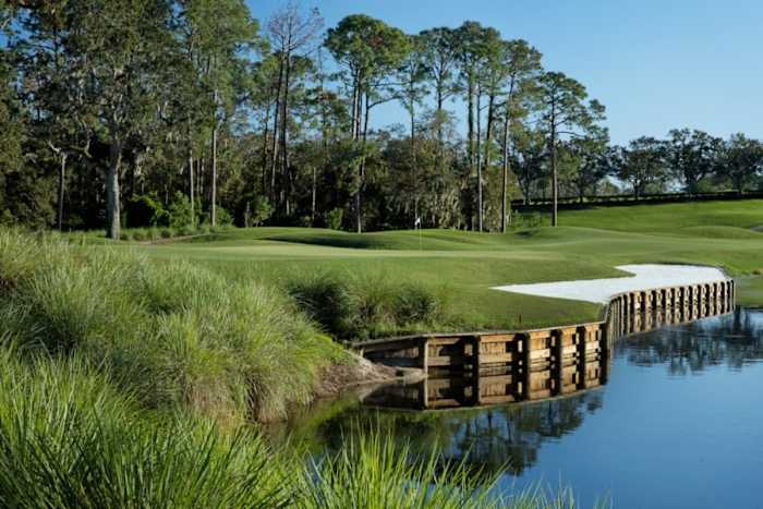 Dye's Valley 12th hole reveals the genius of Pete Dye's course architecture work as he turned flat, water-level ground into a daunting par 4.